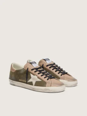 Men’s Super-Star LTD in olive-green suede with cream embroidered star