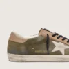 Men’s Super-Star LTD in olive-green suede with cream embroidered star