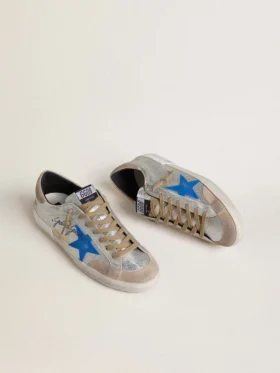 Men’s Super-Star LTD in silver metallic suede with leather star and suede heel tab