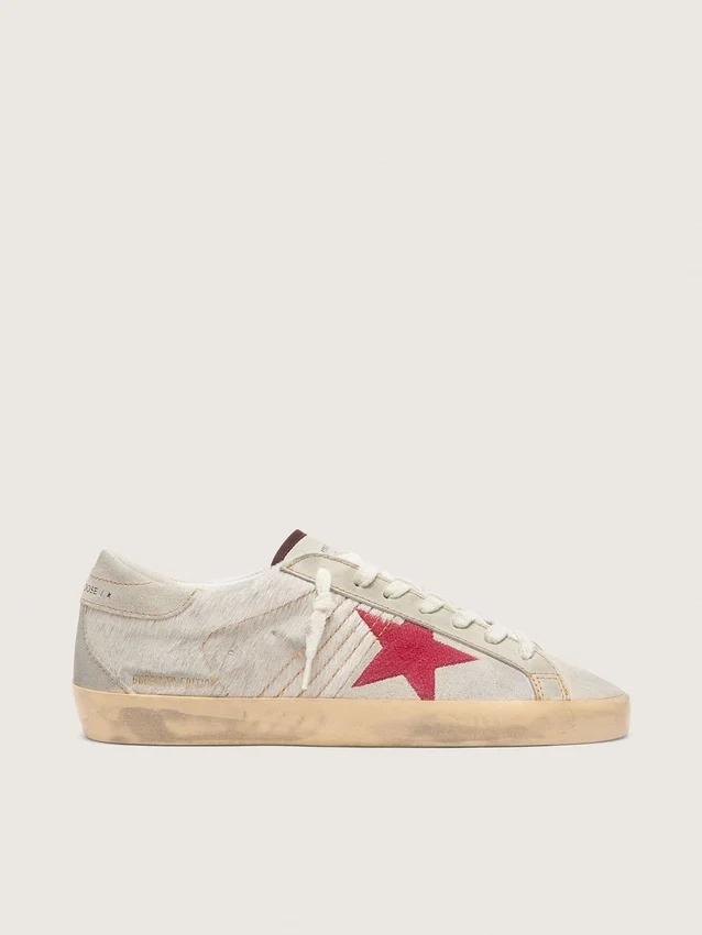Men’s Super-Star LTD in white pony skin with red suede star