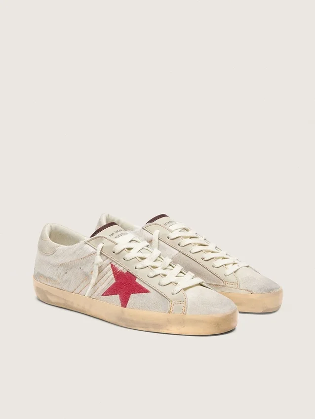 Men’s Super-Star LTD in white pony skin with red suede star