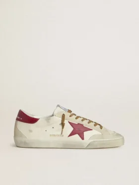 Men's Super-Star with red leather star and beige suede inserts
