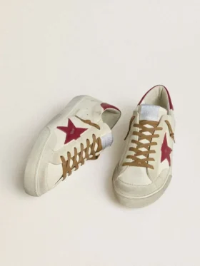 Men’s Super-Star with red leather star and beige suede inserts