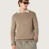 Men's sweater in light taupe organic cotton with embroidered logo
