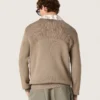 Men's sweater in light taupe organic cotton with embroidered logo