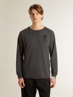 Men’s T-shirt in anthracite-colored cotton with print on the chest