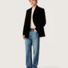 Men’s double-breasted blazer in black velvet with black satin lapels