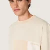 Men's T-shirt in cotton jersey with white and beige patchwork effect