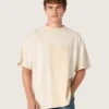 Men's T-shirt in cotton jersey with white and beige patchwork effect