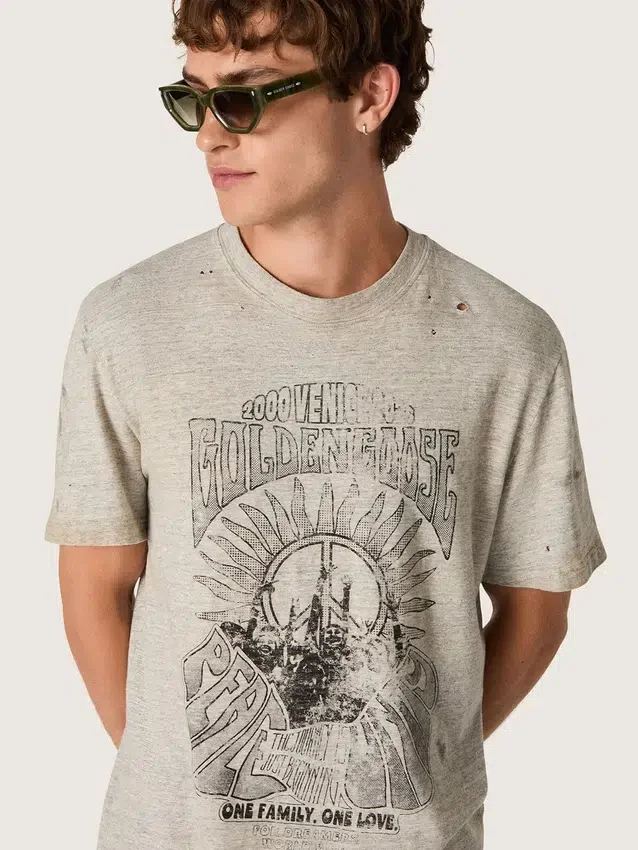 Men's T-shirt in gray melange jersey with vintage print