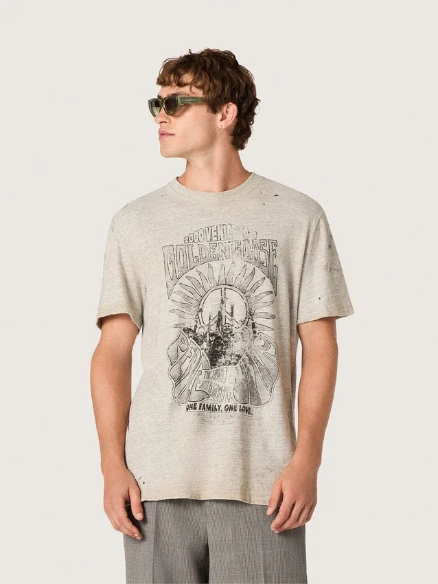 Men's T-shirt in gray melange jersey with vintage print