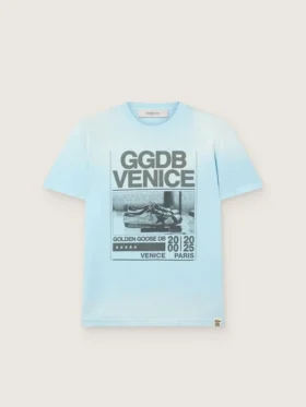 Men’s T-shirt in light blue cotton jersey with graphic print