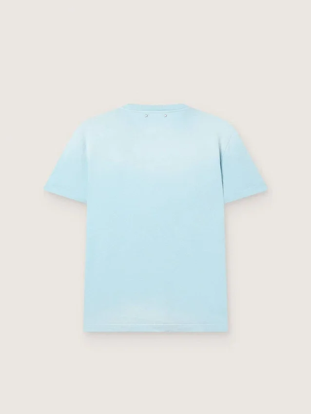 Men’s T-shirt in light blue cotton jersey with graphic print