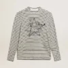 Men's T-shirt with white and blue stripes and embroidery on the front