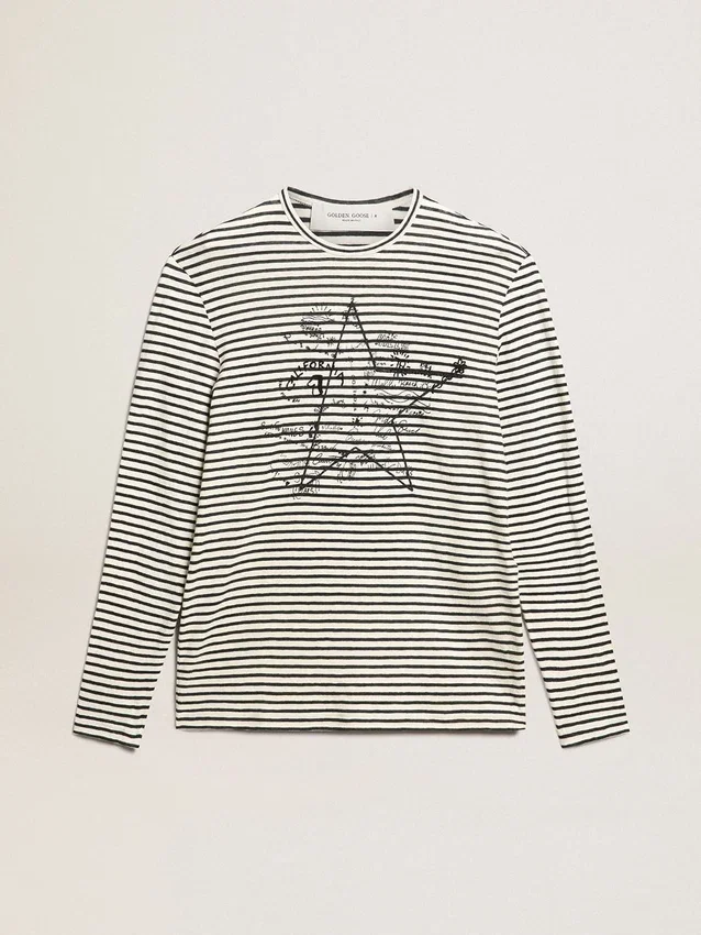 Men's T-shirt with white and blue stripes and embroidery on the front