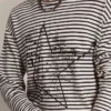Men's T-shirt with white and blue stripes and embroidery on the front