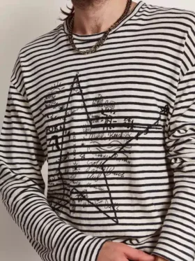 Men’s T-shirt with white and blue stripes and embroidery on the front