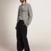 Men's T-shirt with white and blue stripes and embroidery on the front