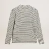 Men's T-shirt with white and blue stripes and embroidery on the front