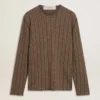 Men's travertine-colored sweater with 'Golden' patch lettering on the back