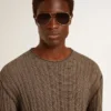 Men's travertine-colored sweater with 'Golden' patch lettering on the back