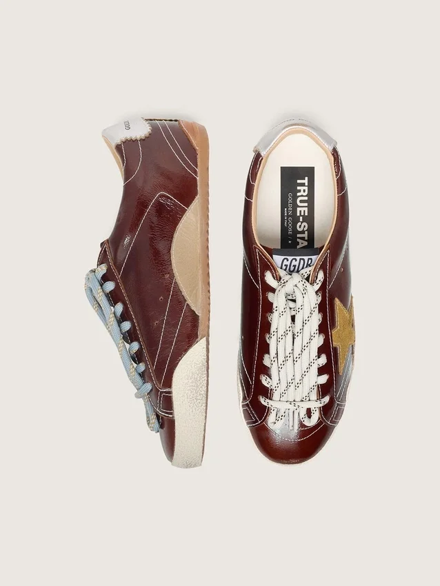 Men's True-Star in burgundy naplak with suede star and silver nappa heel tab