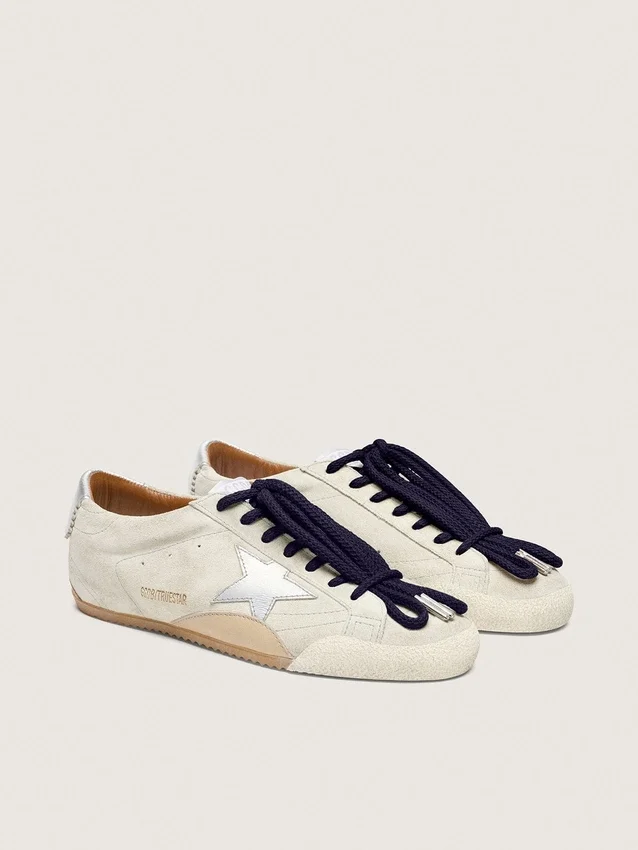 Men's True-Star in light gray suede with metallic silver star and heel tab
