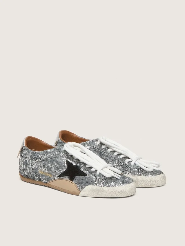 Women's True-Star in silver sequins with black star and silver leather heel tab