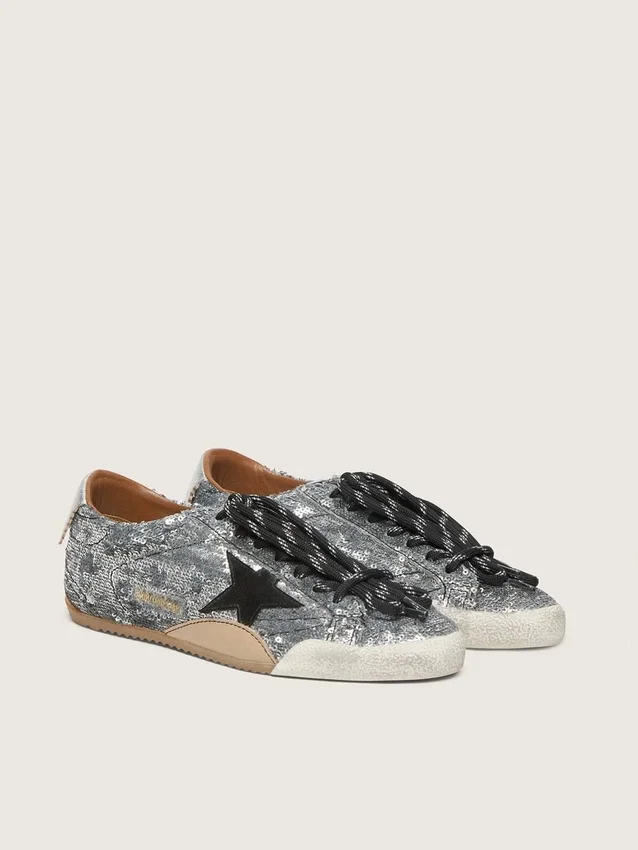 Women's True-Star in silver sequins with black star and silver leather heel tab
