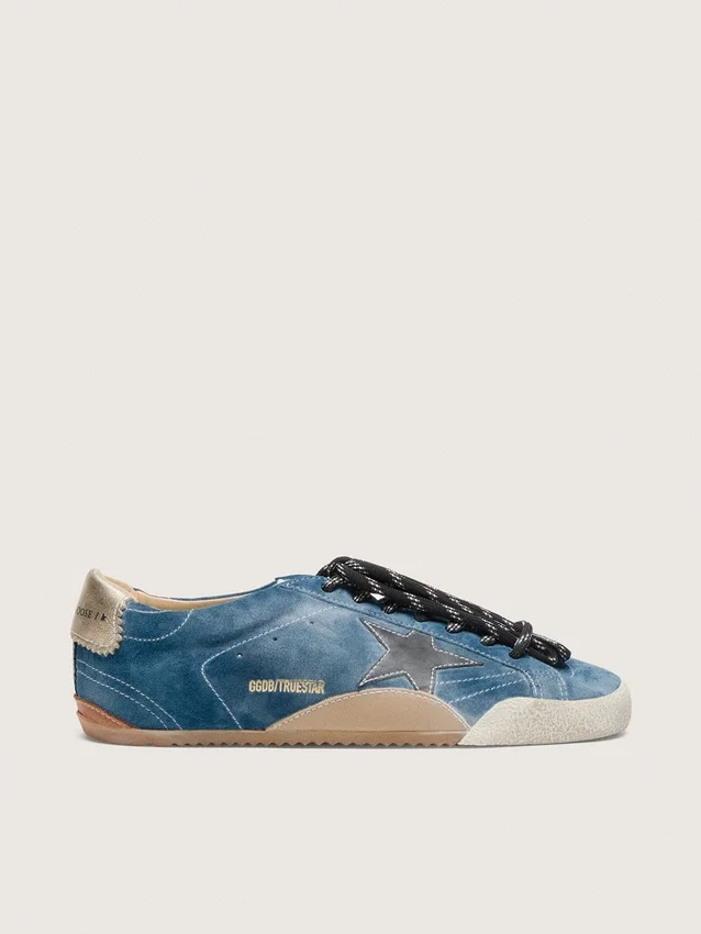 Men's True-Star in teal suede with black star and cream heel tab