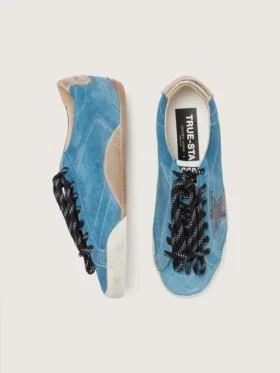 Men’s True-Star in teal suede with black star and cream heel tab