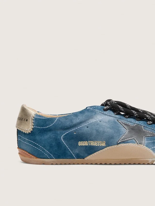 Men's True-Star in teal suede with black star and cream heel tab