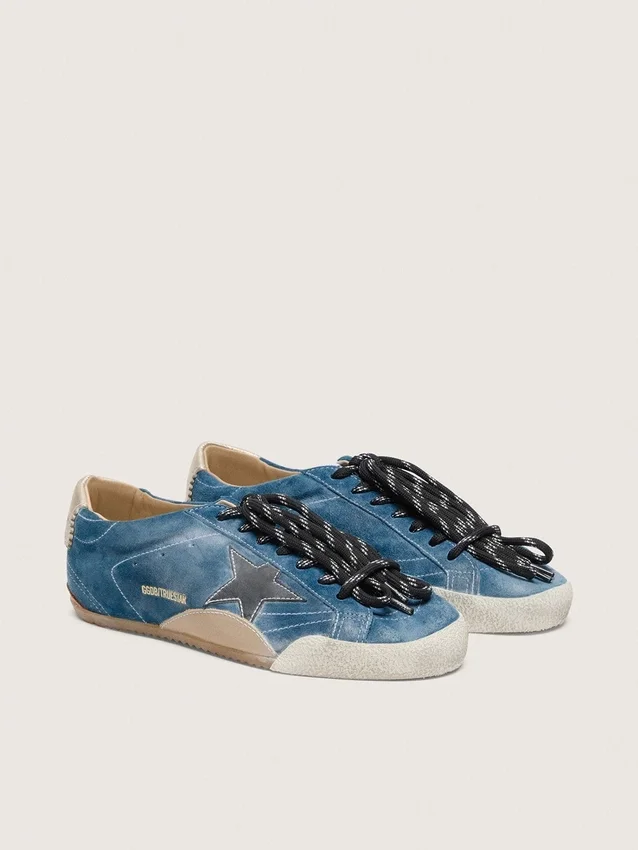 Men's True-Star in teal suede with black star and cream heel tab