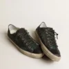 Men's V-Star in black and green striped canvas with black leather star and toe