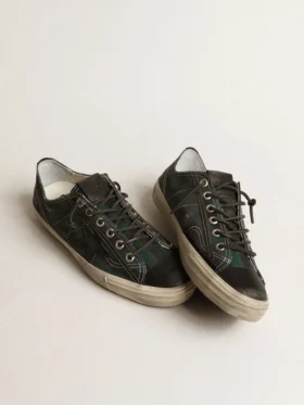 Men’s V-Star in black and green striped canvas with black leather star and toe