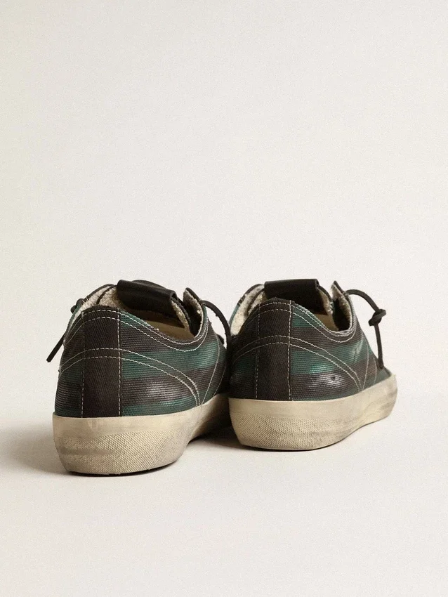 Men's V-Star in black and green striped canvas with black leather star and toe