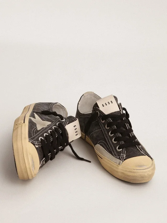 Men's V-Star in black canvas with ice-gray star and heel