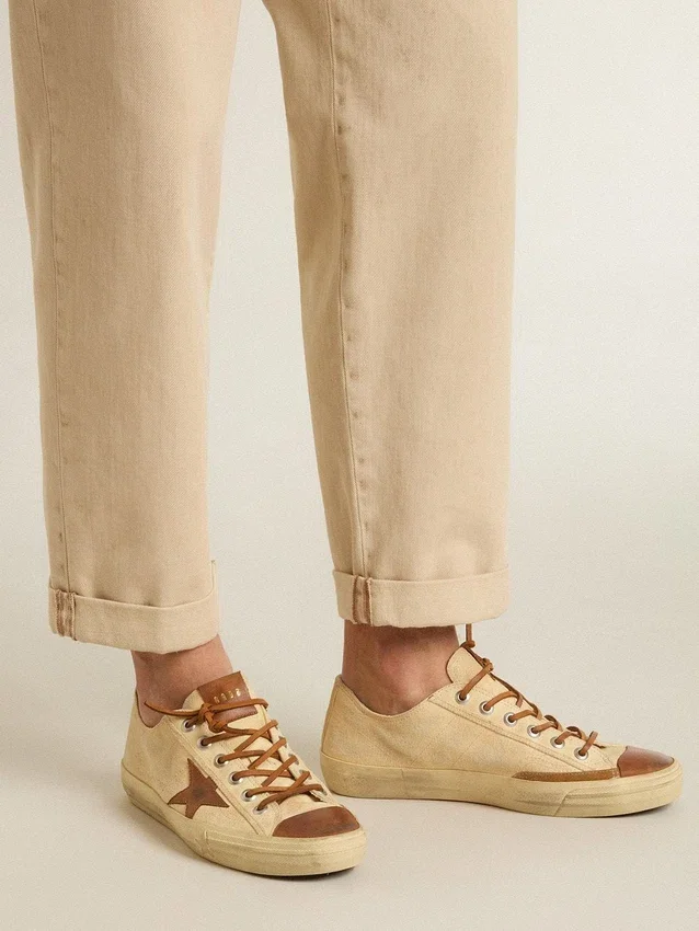 Men's V-Star in cream canvas with tobacco leather star