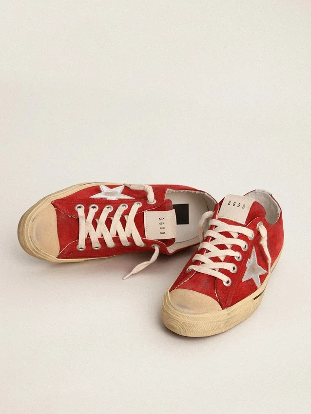 Men's V-Star in dark red suede with silver star and heel tab