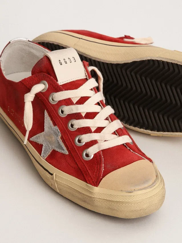 Men's V-Star in dark red suede with silver star and heel tab