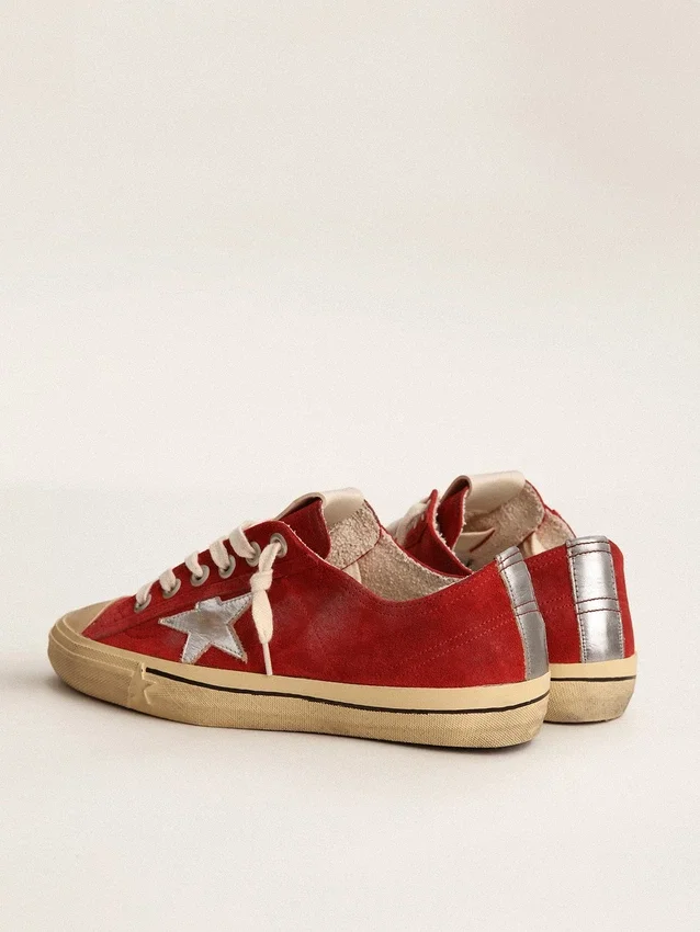 Men's V-Star in dark red suede with silver star and heel tab