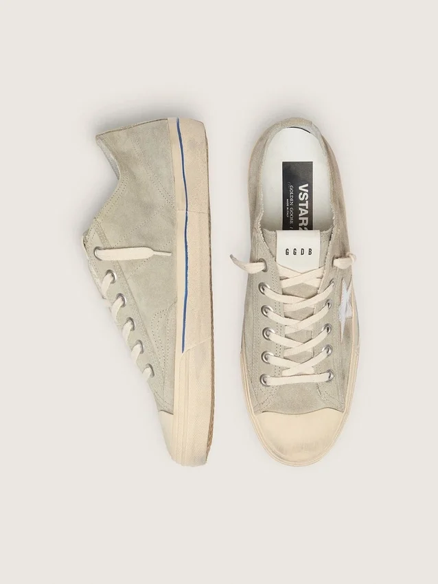 Men's V-Star in dove-gray suede with silver metallic leather star