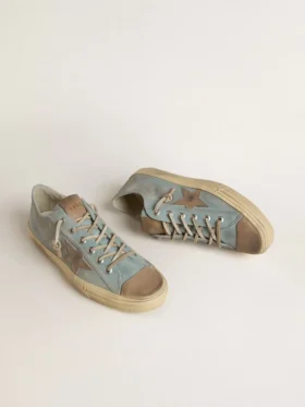 Men’s V-Star in light blue canvas with dove-gray leather star