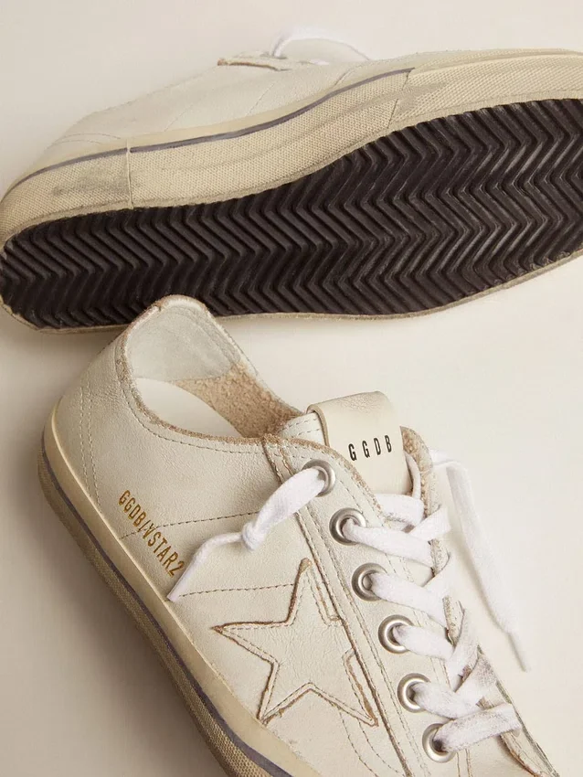 Men's V-Star in white leather with white star and light blue stripe on the foxing