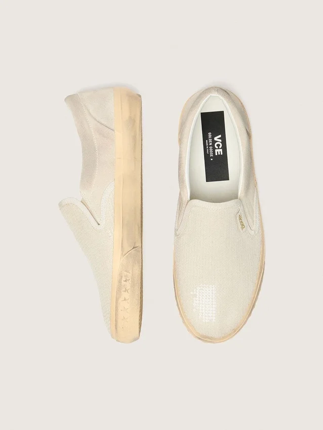 Men’s VCE Penstar in beige suede and pearl-colored sequins