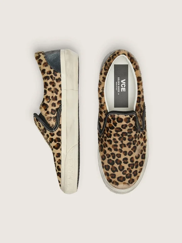 Men's VCE Penstar in leopard-print pony skin with black leather heel tab