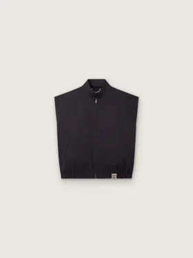 Men's vest in dark blue cotton twill with zip and flag print label