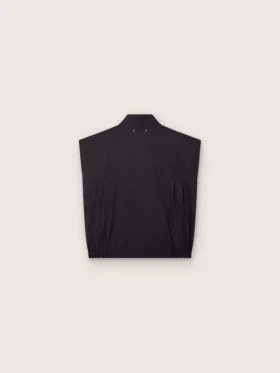 Men’s vest in dark blue cotton twill with zip and flag print label