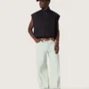Men's vest in dark blue cotton twill with zip and flag print label