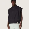 Men's vest in dark blue cotton twill with zip and flag print label